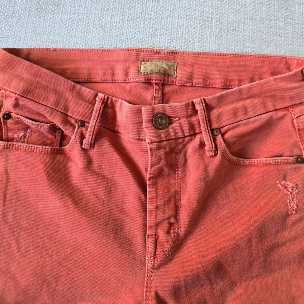 MOTHER The Looker Zip Fray Blow Out Orange Jeans Pants Distressed 26 Skinny - Picture 5 of 11